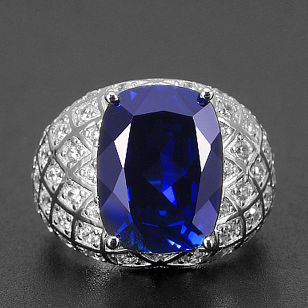 【ZIME】Luxury Sapphire Topaz  5A Diamonds Gemstones Rings for Men  White  Silver Color Fine Jewelry Bague Bijoux Band
