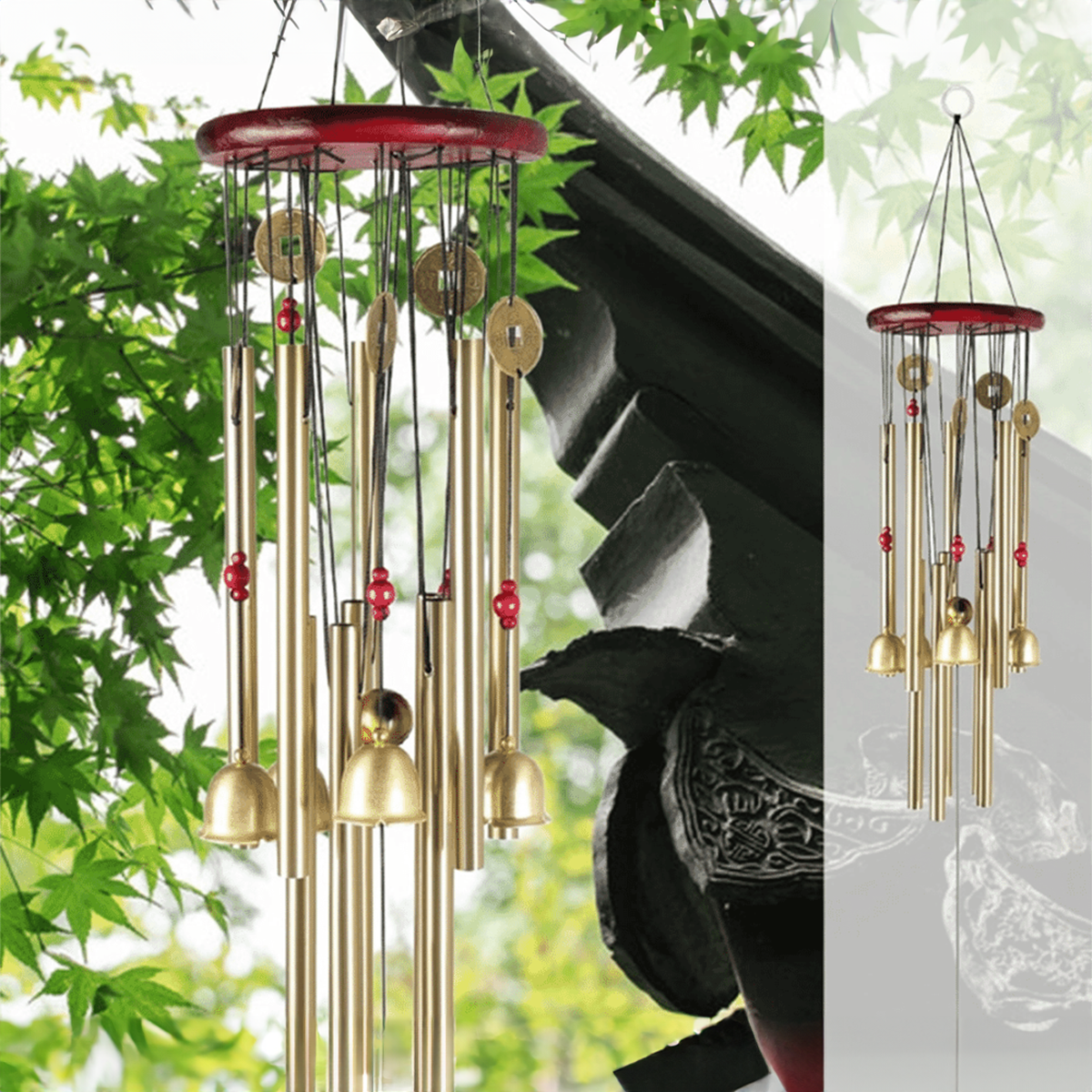 Generic Outdoor Wind Chimes Garden Yard Hanging Decor with 4 Tubes and 5 Bells