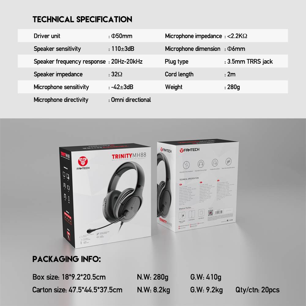 FANTECH TRINITY MH88 GAMING HEADSET. 