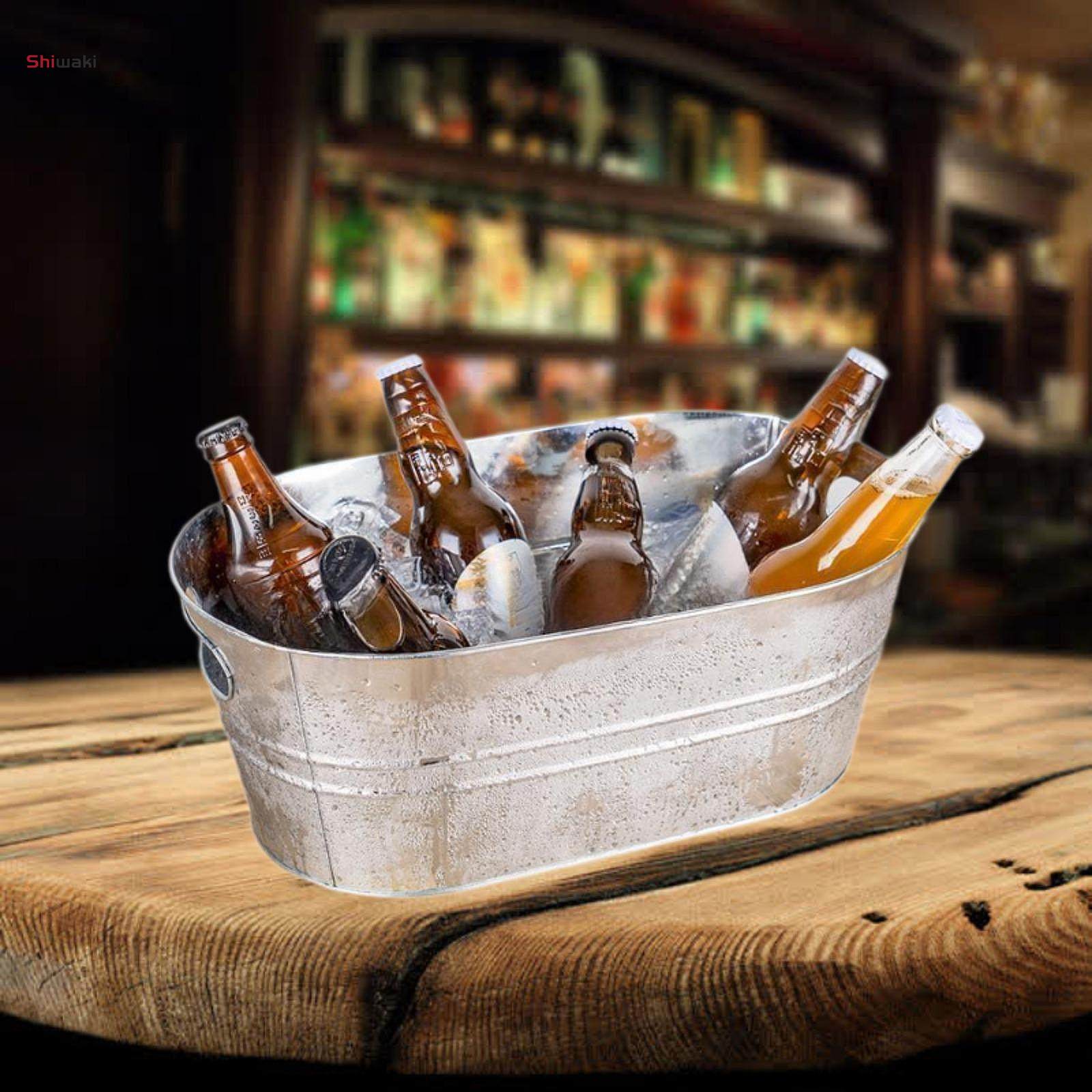 Galvanized Oval Beverage Tub Ice Holder for Parties Tin Ice Bucket Beer Bucket for Cocktails Drinks. 