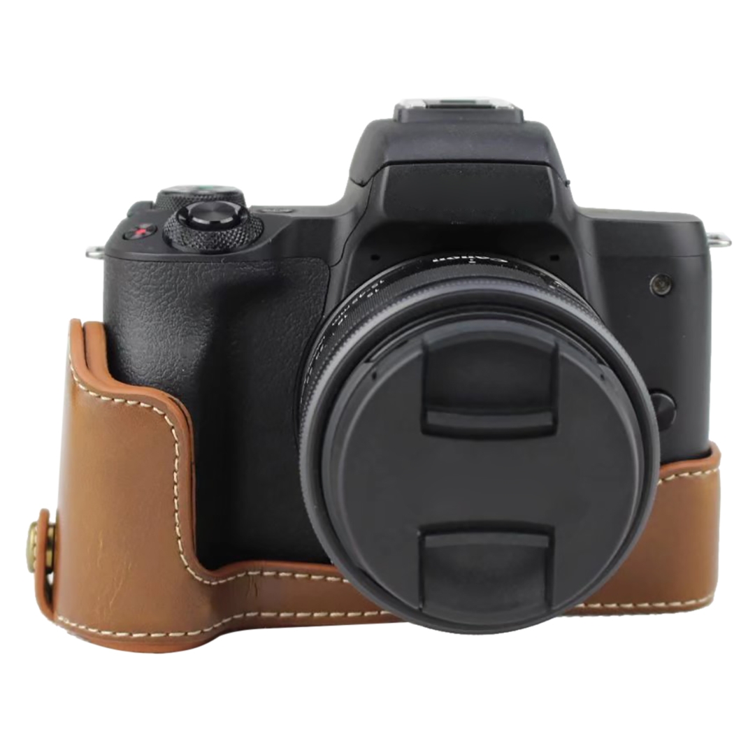 1/4 inch Thread PU Leather Camera Half Case Base for Canon EOS M50 / M50 Mark II. 