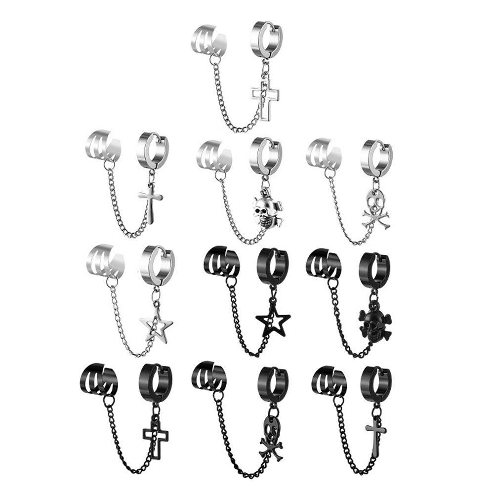 【WEJA】hikaw for women earings for women earrings earrings korean style Women Ear StudsFashion Earrings Hollow Star Men Ear Buckles Chain Stainless Steel Pentagram Cross Earrings Men Earrings Men Ear Clip Korean Style Earrings. 