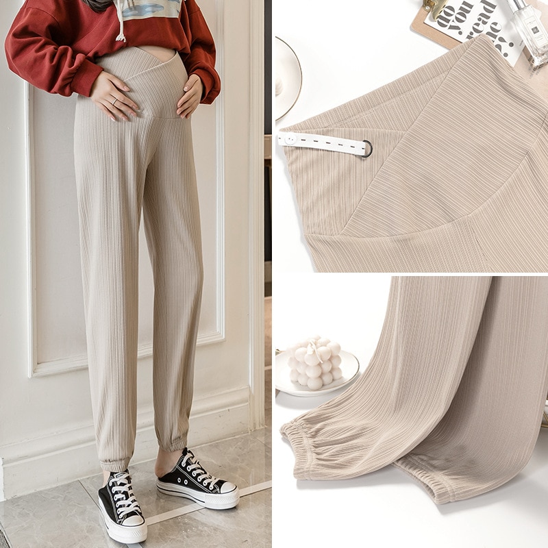 Pregnant Women's Fashion Casual Pants Across High Elastic Waist Belly Maternity Harem Pants For Pregnancy Spring Summer Trousers. 