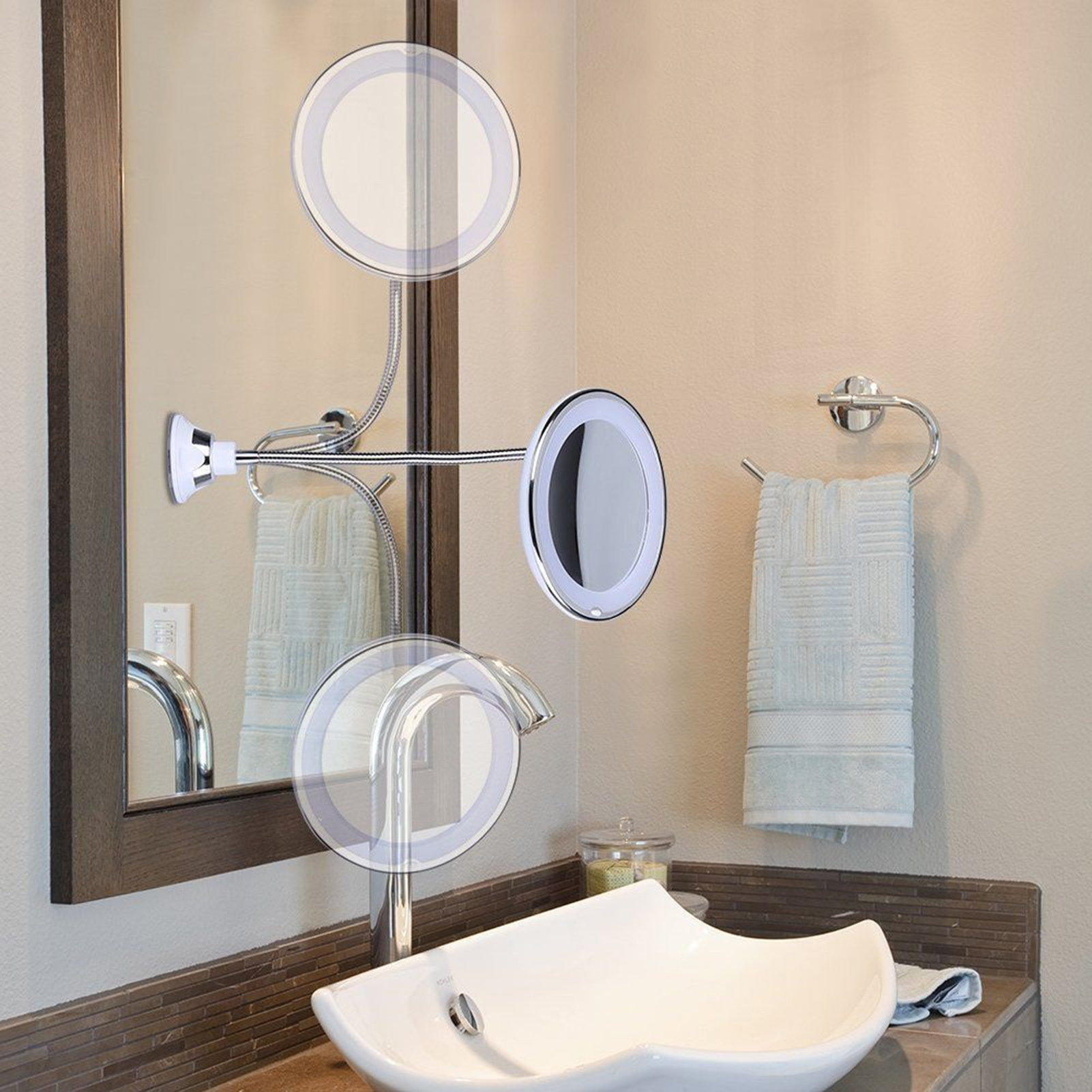 10X Magnifying Makeup Mirror, LED Mirror Adjustable Flexible Gooseneck Locking Suction Cosmetic Mirror, Magnification Mirrors,Vanity Mirror For Bedroom Bathroom. 