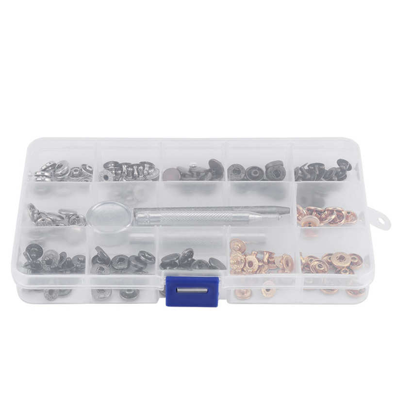 40 Sets 10/12mm Metal Snap Fastener Popper Buttons Press Stud Kit w/Setting Tool. 