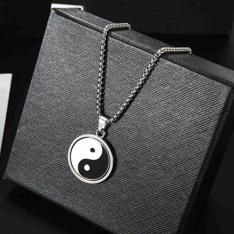 Vintage Men's Stainless Steel Necklace- Chinese Style Yin Yang Tai Chi Pendant Necklace -Male Punk Jewelry Accessories. 