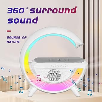 Bluetooth Speaker with Wireless Charger Bluetooth Speaker with FM Radio RGB Light Table Lamp Wireless Charger LED Smart Wake Up Light 15W Wireless Charging Loud Speaker for Home Decoration, Bedroom & Gaming Room. 
