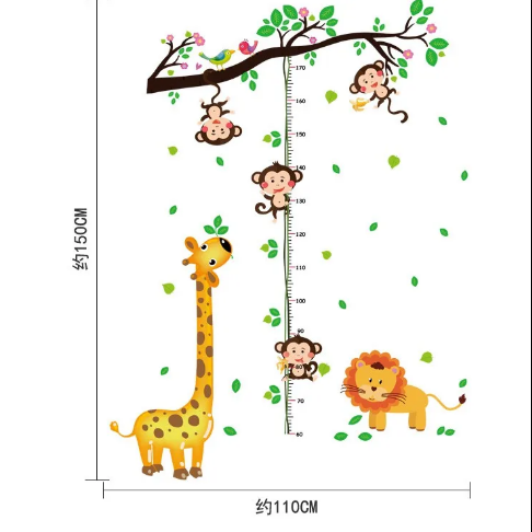 Cartoon Animals Giraffe Monkey Height Measure Wall Sticker For Kids Rooms Growth Chart Nursery Room Decor Wall Art. 