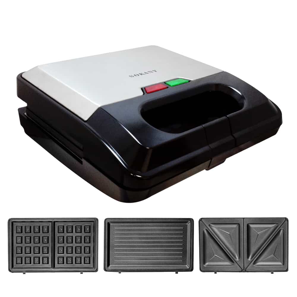 Sokany 3 in 1 Sandwich Maker with Detachable Plates for Toast / Waffle / Grill 1400 Watts. 