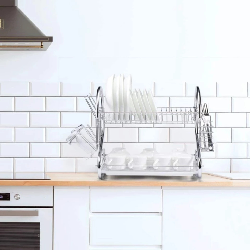 Dish Rack Cup Plate Drainer Strainer Stainless Steel Kitchen Drainer with Glass Holder - Silver Large Dish Drying Rack Cup Drainer 2-Tier Strainer Holder Tray Stainless Steel Kitchen Accessories. 