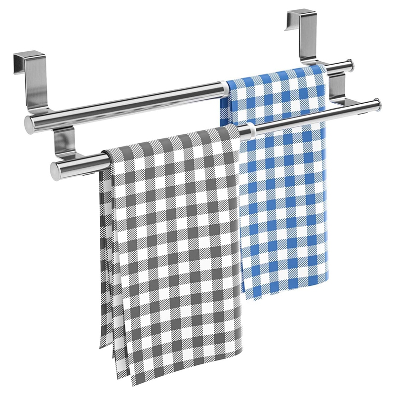 Kitchen Over Cabinet Double Towel Bar Rack, Expandable Hand Towel Holder for Universal Fit on Inside Or Outside. 