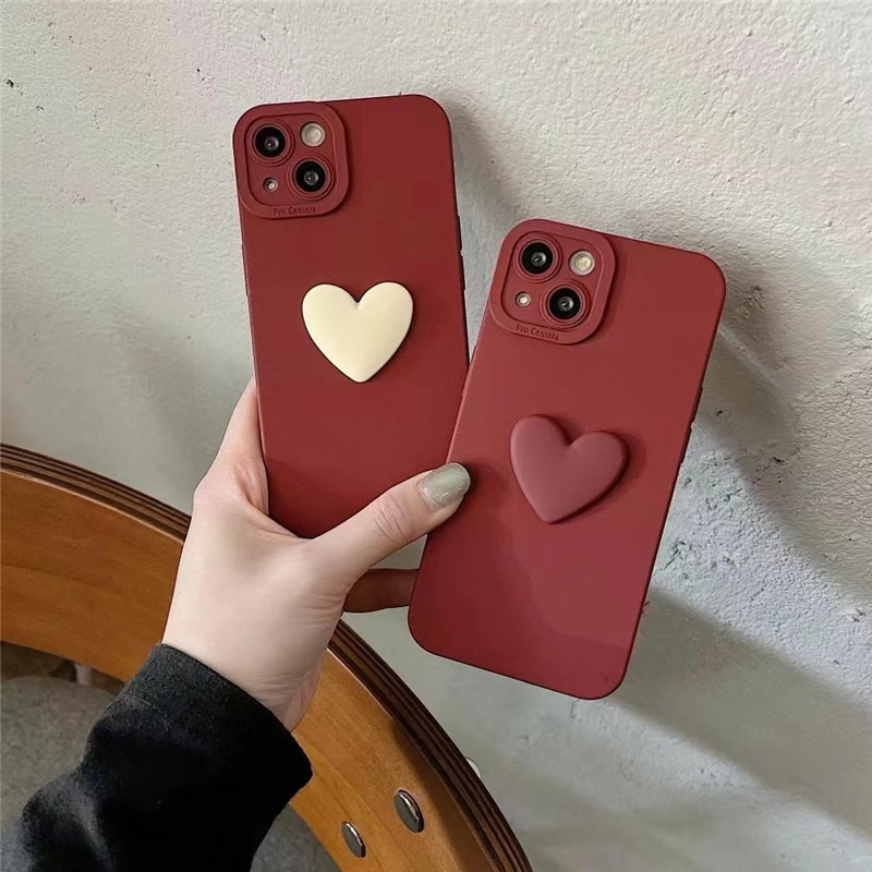 【ThinkWay】Korea 3D Cartoon Love Heart Soft Phone Case For iPhone 13 12 Pro Max 11 X XR XS 7 8 Plus Lens Protection Luxury Silicone Cover. 