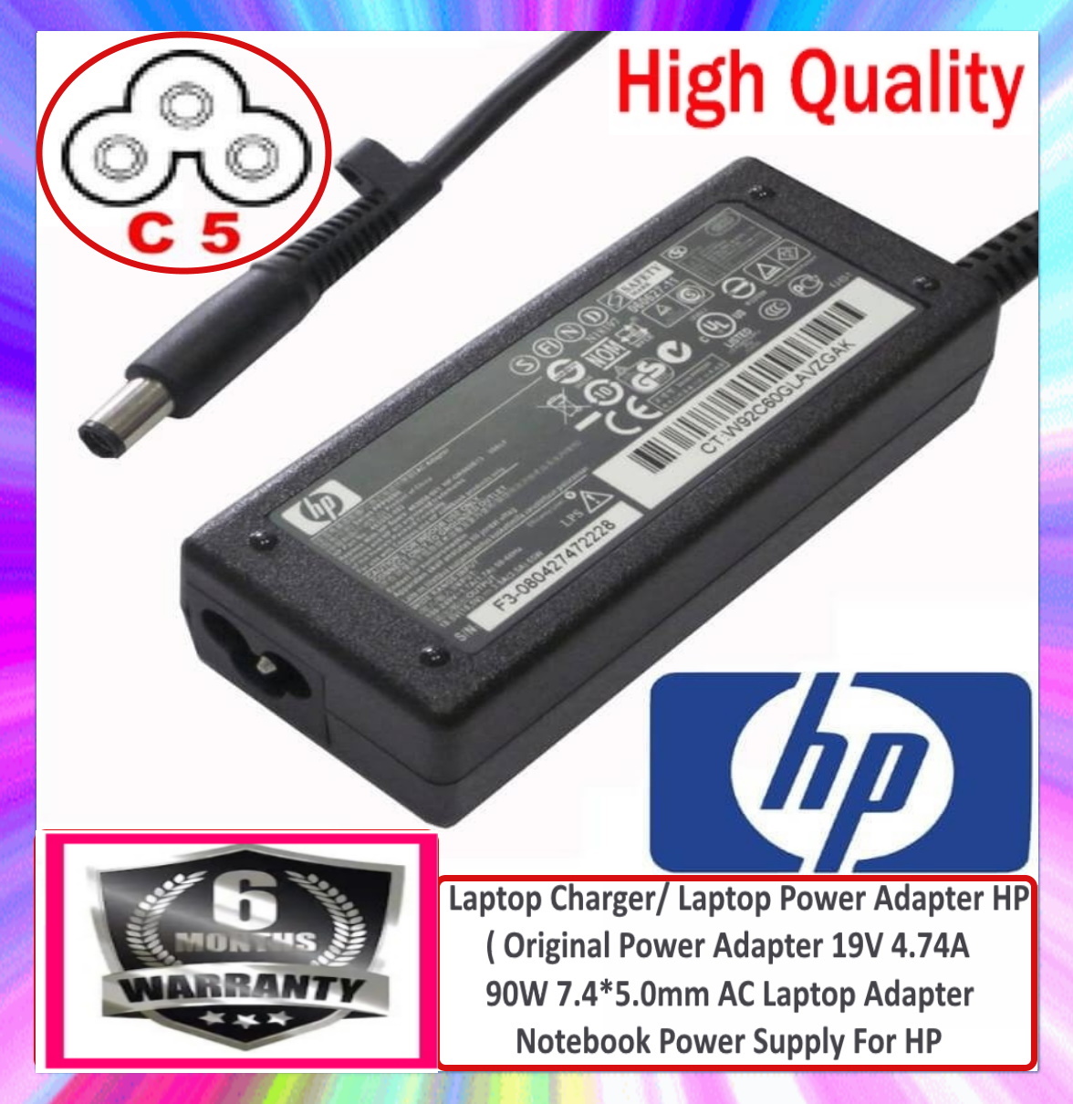 Laptop Charger/ Laptop Power Adapter HP  ( Origina l Power Adapter 19V 4.74A 90W 7.4*5.0mm AC Laptop Adapter Notebook Power Supply For HP Pavilion DV3 DV4 DV5 DV6 Charge Adapter Charging Device. 