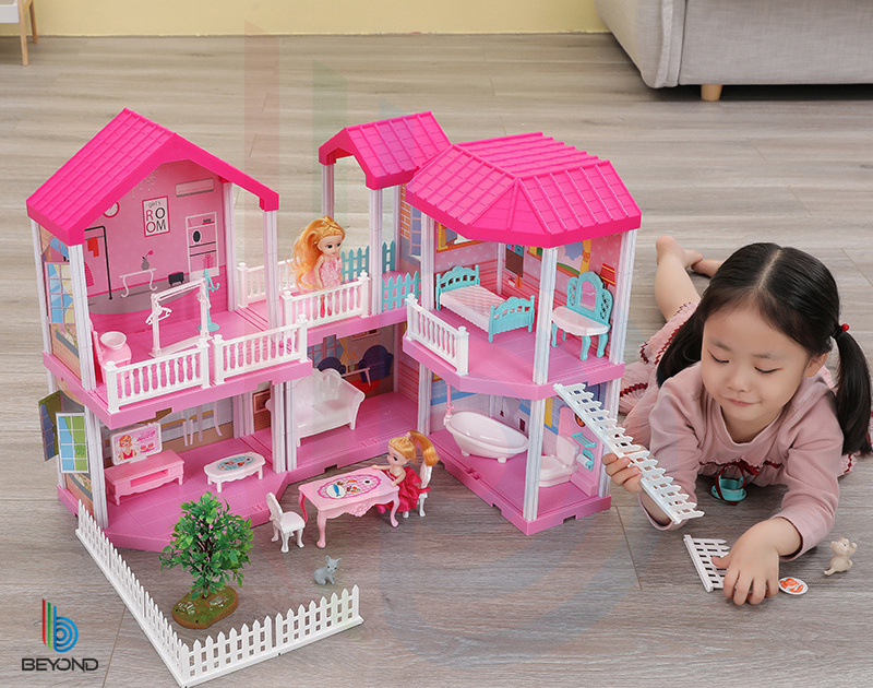 Doll House DIY Big Dollhouse Two floors house Toys Fashion Creative Design Clothes Toys for Girls Boys Birthday Gift Baby Toys Educational doll house for kids. 