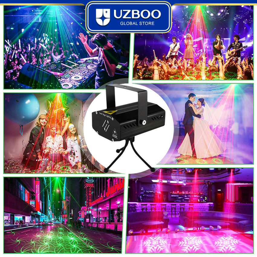 UZBOO RGB Laser Stage Lights 32 Pattern Party Projector Lights DJ Disco Sound Activated Strobe Lights RGB LED Laser Projector For Birthday Wedding KTV Bar Concert USB Plug. 