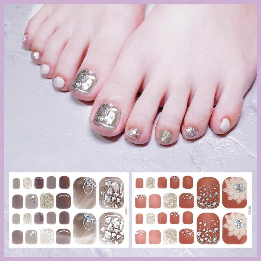 【Hannah Martin Official Store】Set Toe Nail Stickers Toe Nail Stickers Toe Nail Self-adhersive Nail Art Women Manicure Toenail Wraps Stickers. 