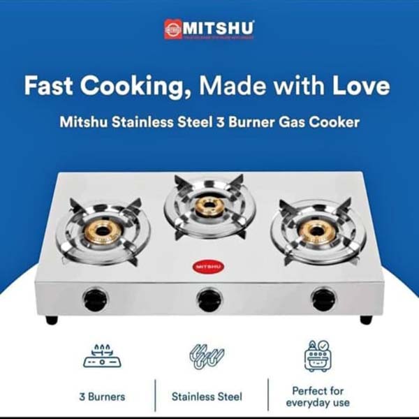 3 Burner Gas Cooker Stove (MITSHU) Stainless Steel RV Cooktop Camping Stove Portable Propane