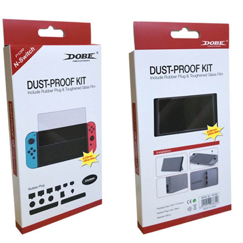Soft Silicone Plug Dust Proof Kit Set with Tempered Glass Screen Protector for Nintendo Switch. 