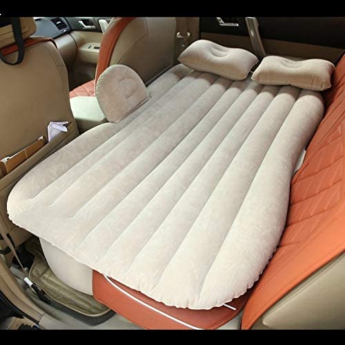 Car Travel Bed  Inflatable Car Air Mattress – Air Bed with Pump Kit –Portable Back Seat Travel Air Mattress – Camping Vacation Blow up Bed Cushion - Sleeping Pad with 2 Pillows - Universal Car. 