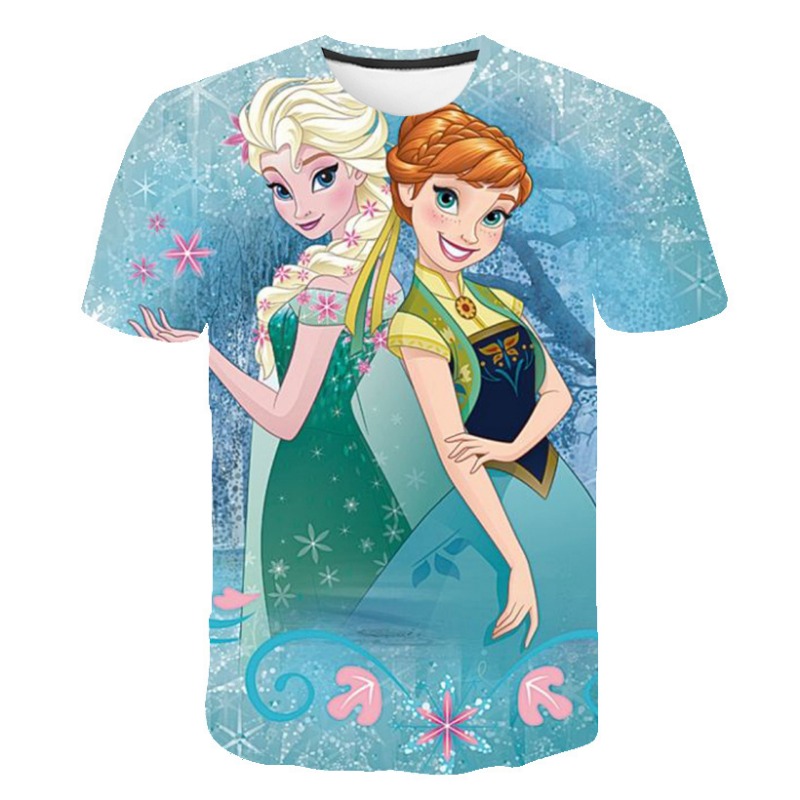 New Summer Frozen 2 T Shirt Anna Elsa Girl 3D Digital Printing Clothing Tops Frozen Snow Queen Anna Elsa Cartoon Print Shirts. 
