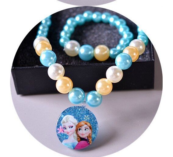 Princess Elsa Necklace Girl Bracelet Kids Jewelry Accessories Frozen Necklace Disney Cartoon Bracelet Gift Set. 