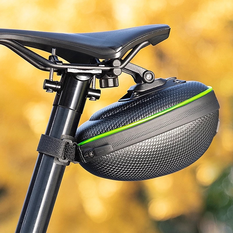 ROCKBROS Bike Bag with Light Double Warning EVA Hard Shell Bike Bag Seat Cycling Tail Rear Pouch Bag Bicycle Saddle. 