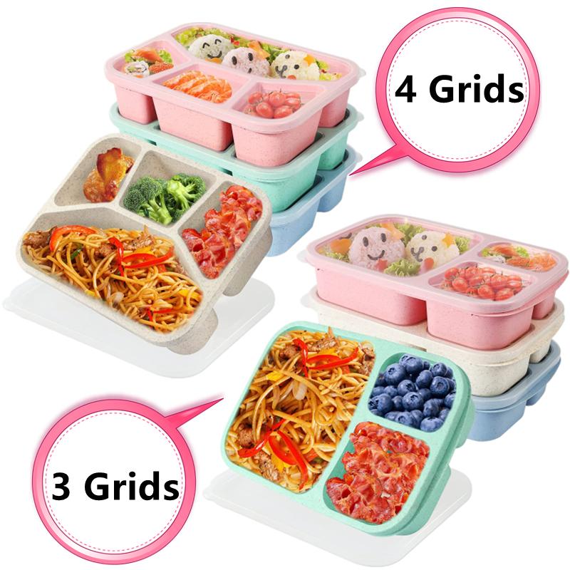 4/3 Grids Bento Box Portable Food Storage Lunchbox Leakproof Food