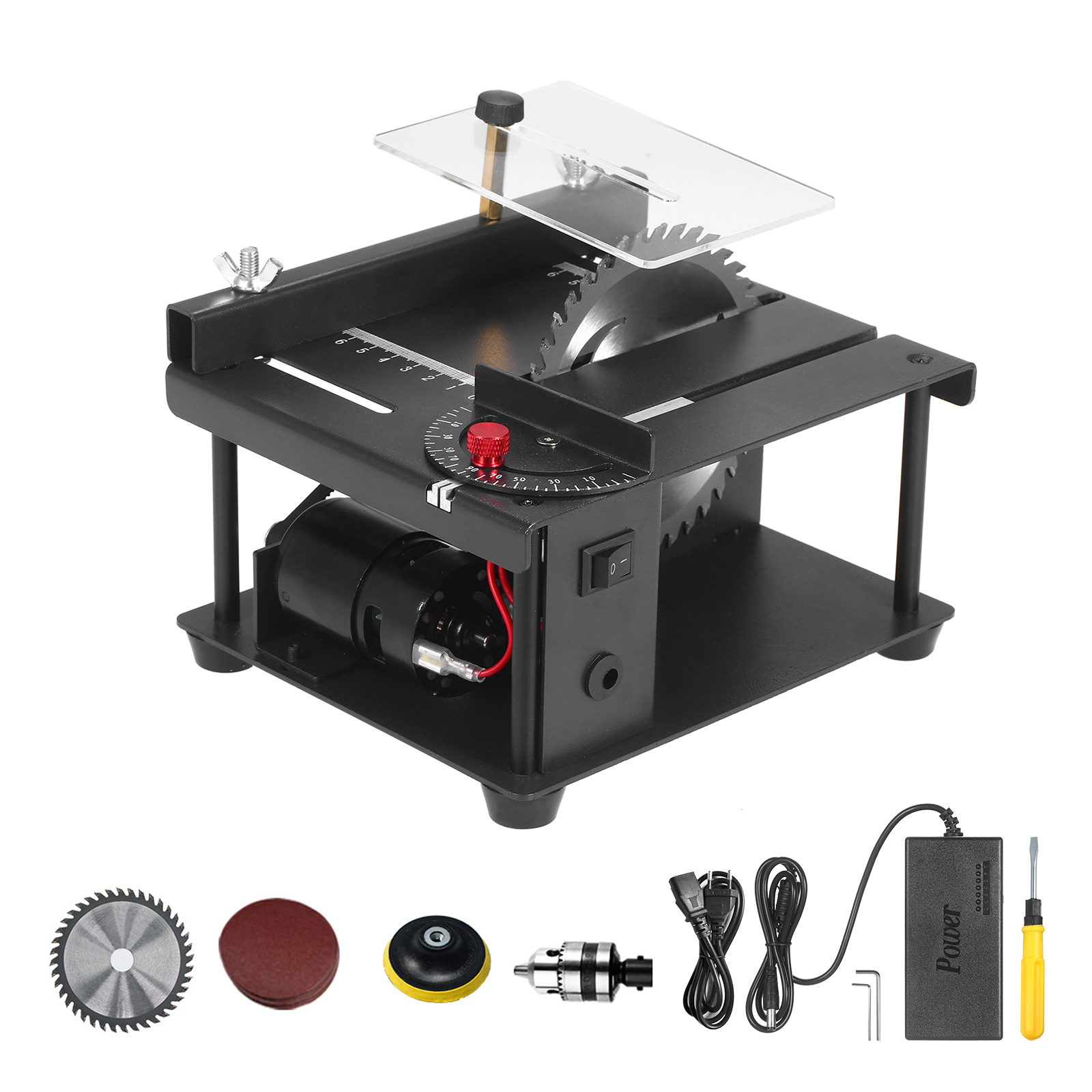 KOGEEK Multi-Functional Table Saw Mini Desktop Saw Cutter Electric Cutting Machine Saw Blade Grinding Wheel Adjustable-Speed Angle Adjustment 35MM Cutting Depth Wood Plastic Acrylic Cutting EU