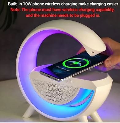 Bluetooth Speaker with Wireless Charger Bluetooth Speaker with FM Radio RGB Light Table Lamp Wireless Charger LED Smart Wake Up Light 15W Wireless Charging Loud Speaker for Home Decoration, Bedroom & Gaming Room. 