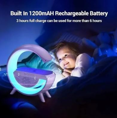 Bluetooth Speaker with Wireless Charger Bluetooth Speaker with FM Radio RGB Light Table Lamp Wireless Charger LED Smart Wake Up Light 15W Wireless Charging Loud Speaker for Home Decoration, Bedroom & Gaming Room. 
