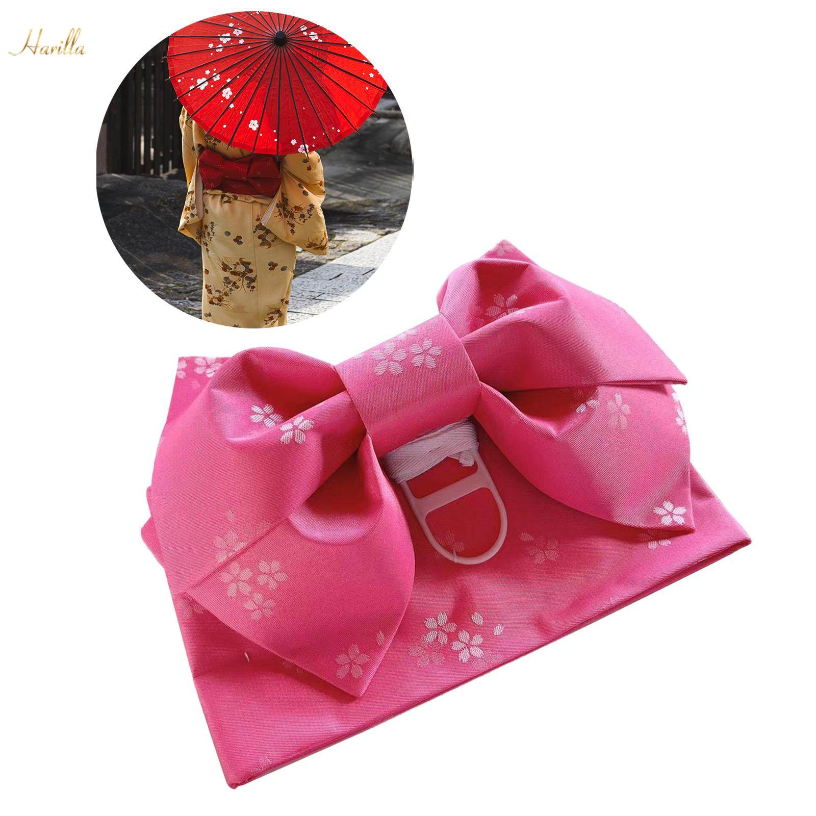 Kimono Obi Japanese Sash Belt with Pre Tied Bow for Women Classic Sakura Pattern Waist Pink Red. 