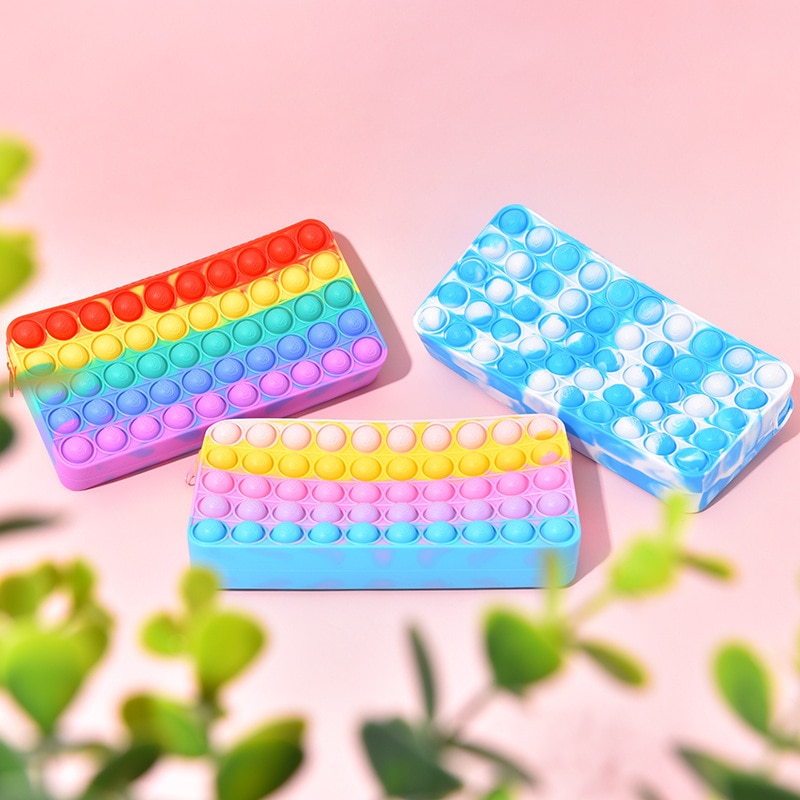 Large Bolsa Antistress Push Pop Bag Squishmallow Pencil Silicone Stationery Storage Bag for Kids. 