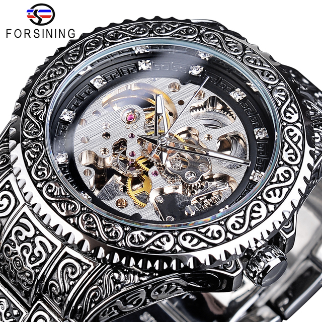 Forsining brand fashionable business waterproof stainless steel strap automatic mechanical men's watch. 