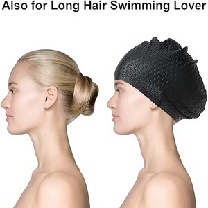 SE-16 Swimming Caps, Adult Non-Slip Swimming Hat, Silicone Anti-Tear Bathing Cap with Vintage Retro Style Design for Men Women Boys Girls Unisex Long Short Hair. 