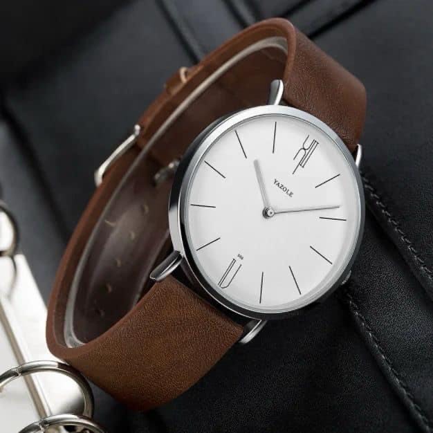 New Luxury Fashionable Design Leather Band Quartz Analog Wrist Watch For Men Gents Boys - Black Brown White TecZone LK. 