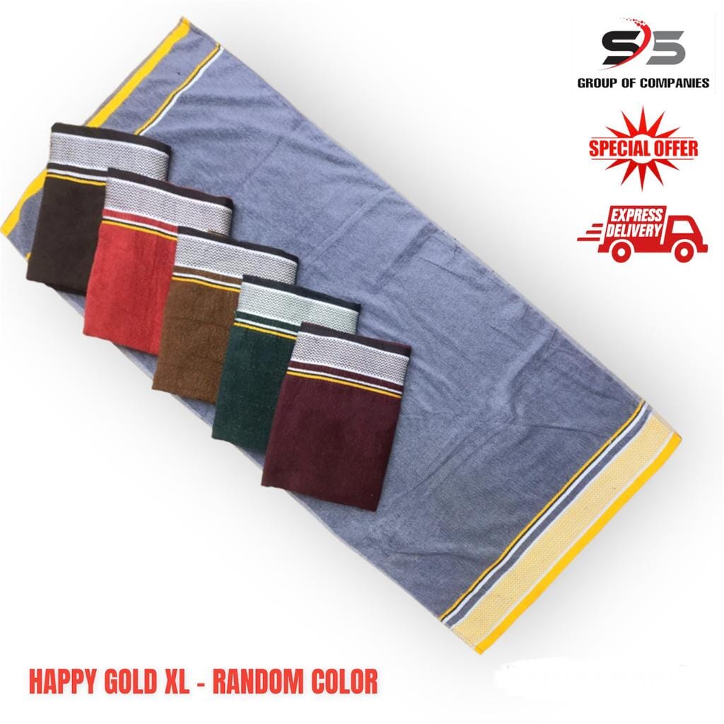 Happy Gold XL Cotton Hair Face Towels Bathroom Set Quick-Dry Highly Absorbent Soft Quality Flannel Embroidered Bath Beach Towels ( Random Color )