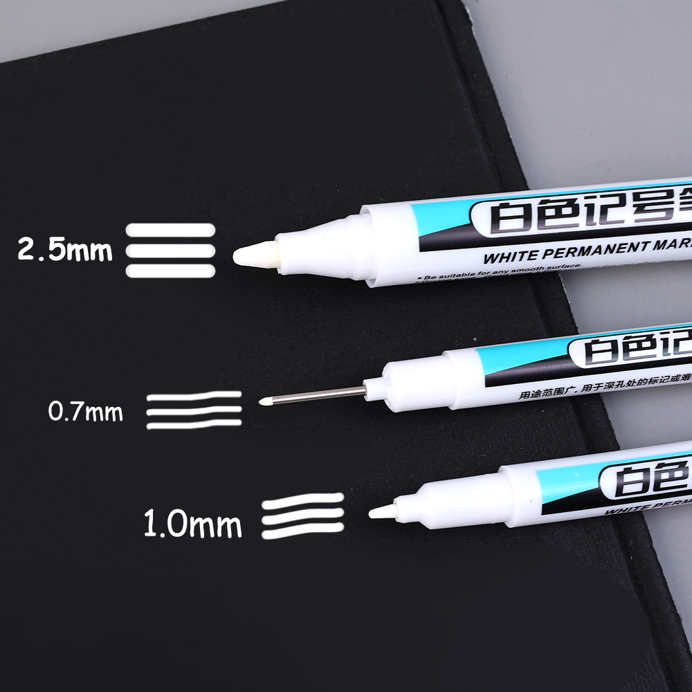 0.7/1.0/2.5MM 1/5pcs White Marker Pens Oily Waterproof Permanent Paint Markers Wood Plastic Leather Glass Stone Metal Supplies. 