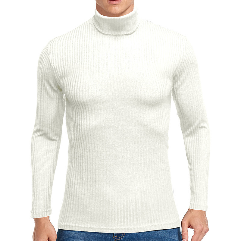 Yfashion Men Stretch T-shirts Turtleneck Long Sleeves Knit Tees Solid Color Casual Slim Fit Basic Shirt Tops. 