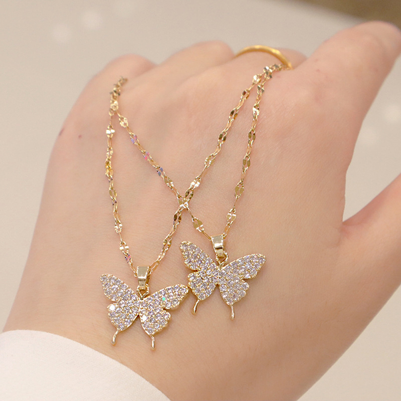 Korean Fashion Golden Pendant Butterfly Necklace for Women Daraz.lk