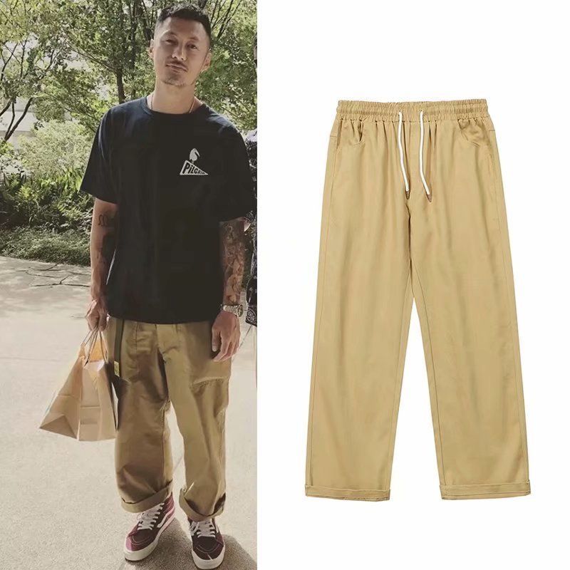 Summer Fashion Brand Hong Kong Style Pure Cotton Straight Overalls Men ins Hip-Hop Street Loose Wide Leg All-Matching Casual Trousers. 