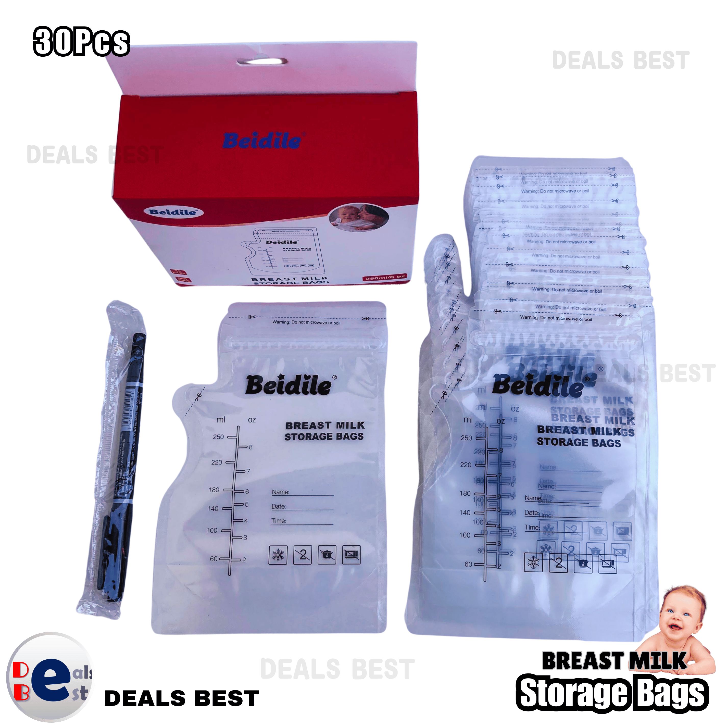 30pcs 250ml Milk Freezer Bags Mother Milk Baby Food Storage Breast Milk Storage Bag BPA Free Baby Safe Feeding Bags. 