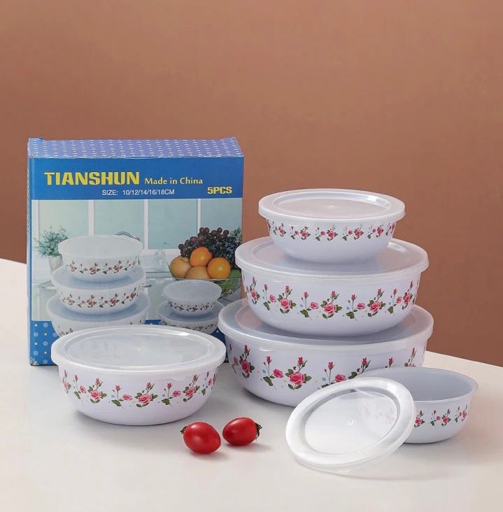 Enamelware Storage Bowl Set /Food Container 5pcs. 