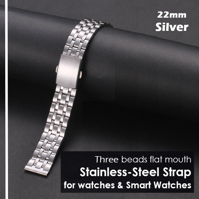 Stainless-Steel Strap Band for Watches and Smart watches  –  Silver - 22mm