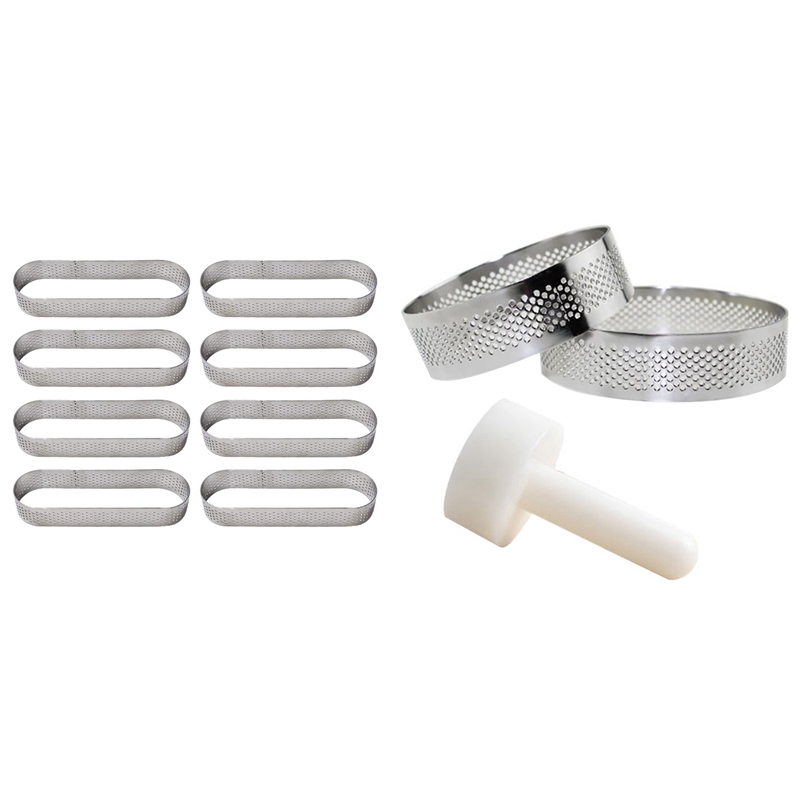 Perforated Kit Tart Rings Tart Tamper Mini Mousse Cake Rings With 8Pcs