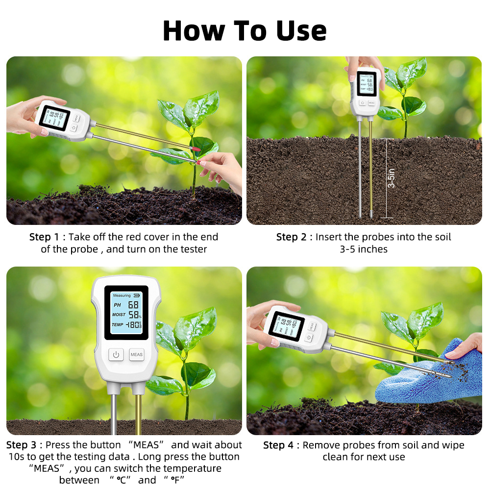 YIERYI Soil Moisture Meter, 3-in-1 Digital Soil pH/Soil Moisture/Temperature Meter Double Probe High-Precision Soil Meter with Backlight for Garden, Lawn, Vegetable Orchard. 