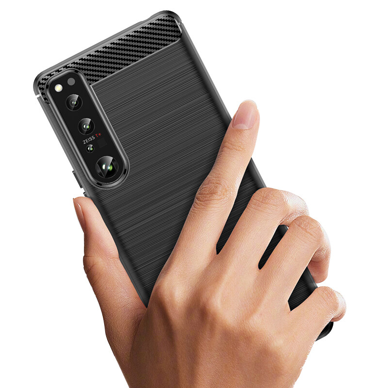 Leweisi Carbon Fiber Bumper Phone Case For Sony Xperia 1 IV Back Cover Coque Shockproof Protective. 