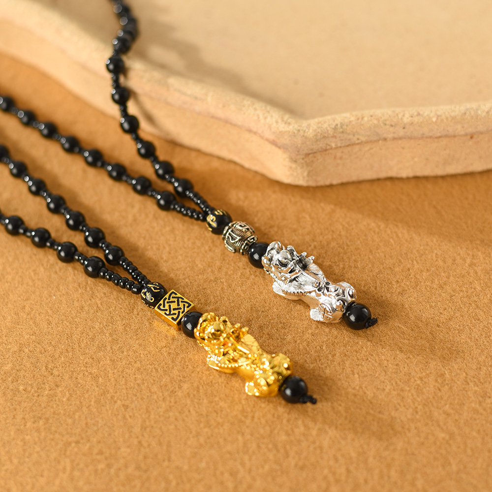 Chinese Jewelry Buddhist Beads Gold Silver Plated Pendant Women Men Good Lucky 24k Gold Feng Shui Pixiu Necklace. 