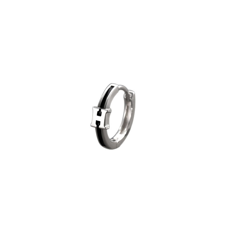 S925 Sterling Silver H Letter Epoxy Ear Clip Male Hip Hop ins Advanced Sense Trendy Unique Design Sense Ear Ring Ear Rings. 