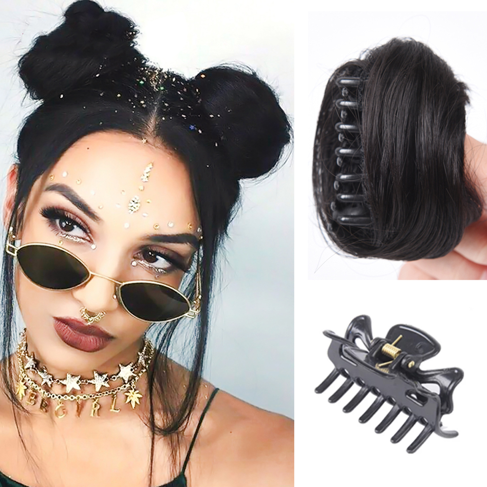 Short Women's Synthetic Hair Donut Bun Hairpiece with Claw Clip - Restylable Messy/Neat Chignon for Instant Volume. 