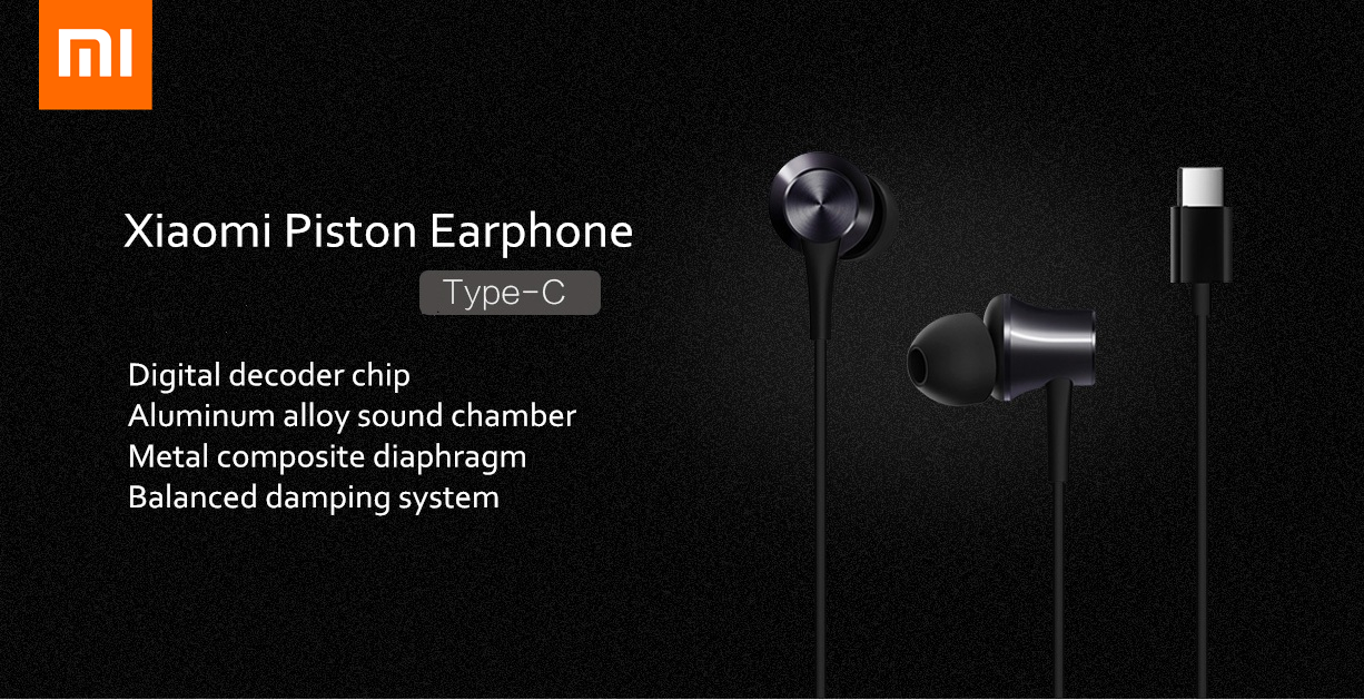 Xiaomi Mi Piston In-Ear Earphones Type-C Stereo Aluminum Alloy Earbuds Headphone with Mic. 